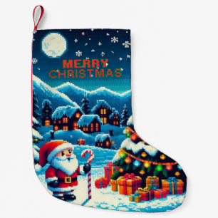 8 bit Christmas tree & Santa Small Christmas Stocking