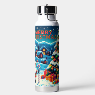 8 bit Christmas tree & Santa Water Bottle