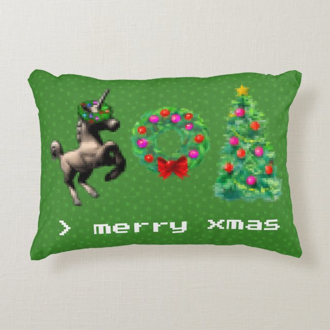 "8-Bit Christmas" Xmas Accent Pillow (Green) (Front)
