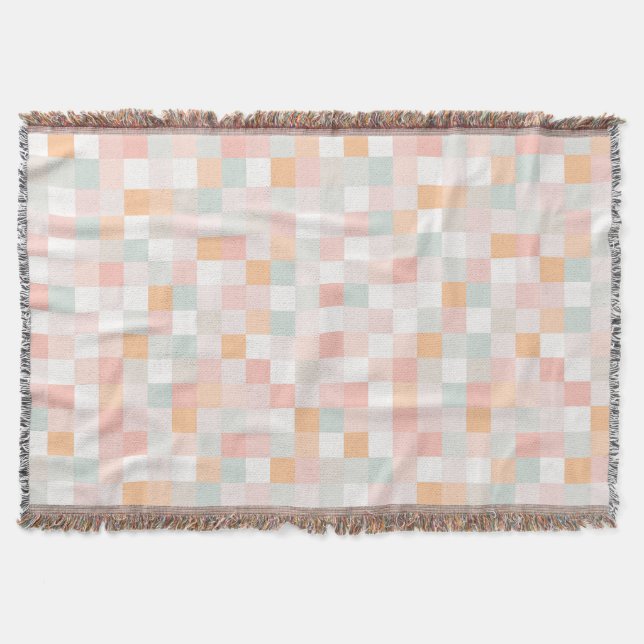 8-Bit Computer Game Pixel Rainbow Block Throw Blanket (Front)