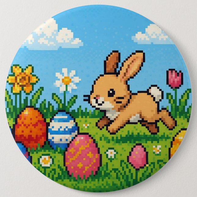 8 bit cute Easter bunny/rabbit 6 Inch Round Button (Front)