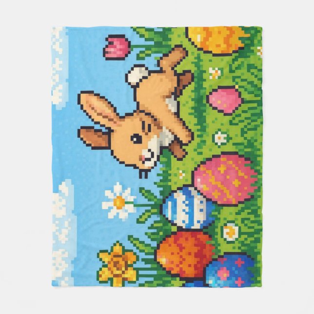 8 bit cute Easter bunny/rabbit Fleece Blanket (Front)