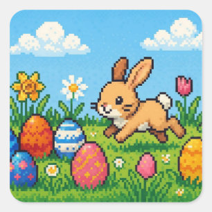 8 bit cute Easter bunny/rabbit Square Sticker