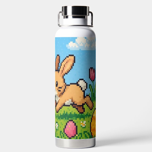 8 bit cute Easter bunny/rabbit  Water Bottle (Back)