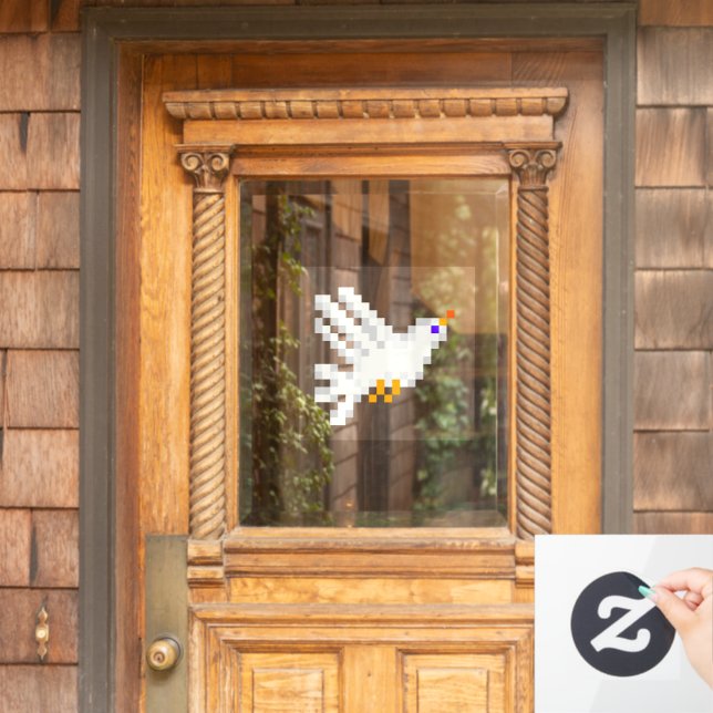 8-bit Cute Pixel Art White Dove Flying Fun Geeky Window Cling (Home Door)