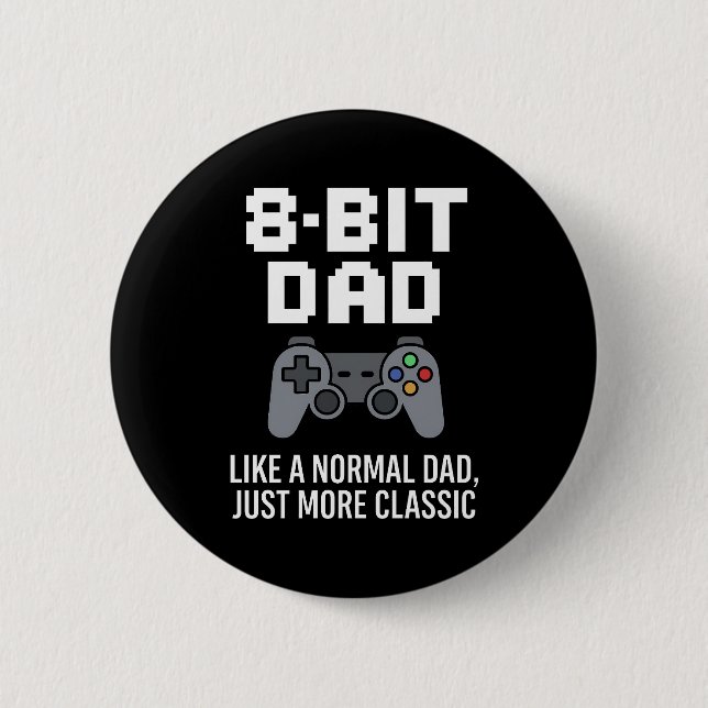 8-Bit Dad Classic Gamer Controller Design 2 Inch Round Button (Front)
