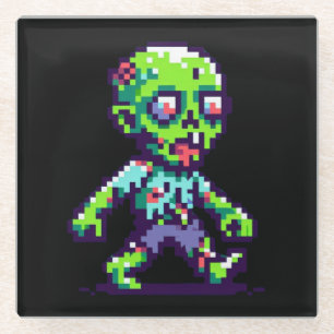 8-bit funny zombie Halloween Glass Coaster