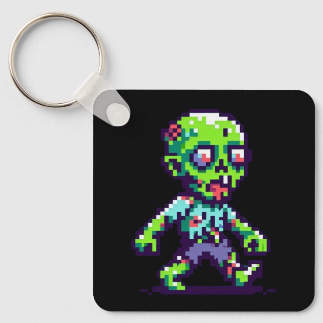 8-bit funny zombie Halloween  Keychain (Front)