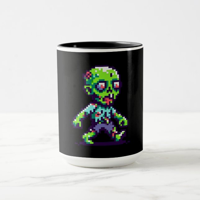 8-bit funny zombie Halloween  Mug (Center)