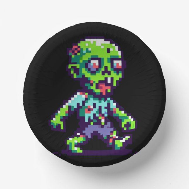 8-bit funny zombie Halloween  Paper Plate (Front)