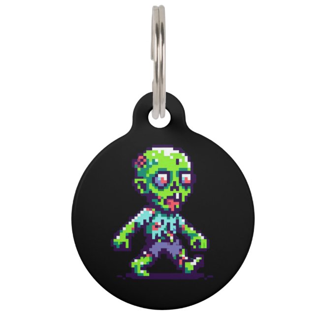 8-bit funny zombie Halloween  Pet Tag (Front)