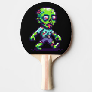 8-bit funny zombie Halloween  Ping Pong Paddle