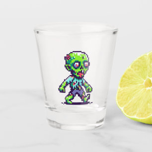 8-bit funny zombie Halloween Shot Glass