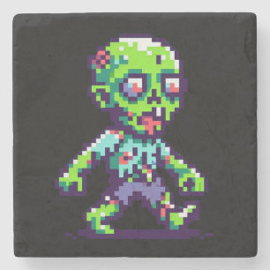 8-bit funny zombie Halloween Stone Coaster