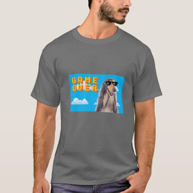 8-Bit Game Over Afghan Hound T-Shirt (Front)