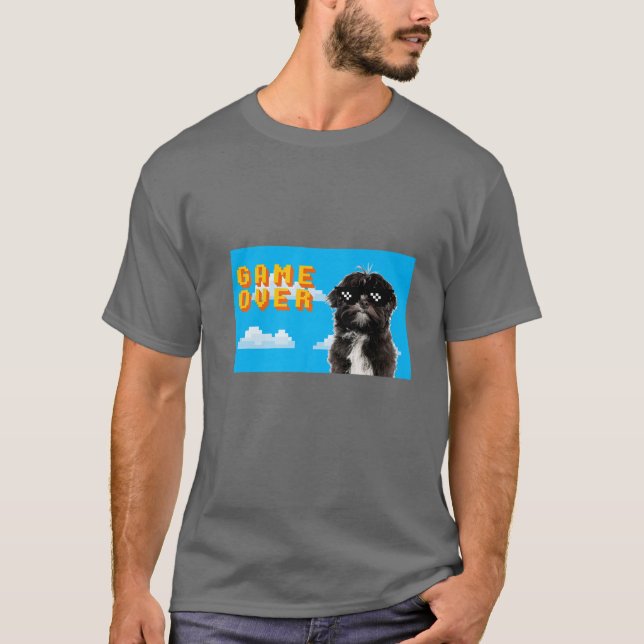 8-Bit Game Over Lhasa Apso T-Shirt (Front)