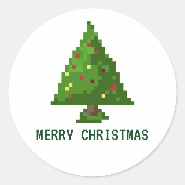 8-bit Geek Pixel Tree Christmas Holiday Stickers (Front)