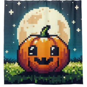 8-bit Halloween pumpkin under the moon