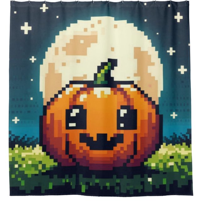 8-bit Halloween pumpkin under the moon (Front)