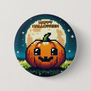 8-bit Halloween pumpkin under the moon 2 Inch Round Button