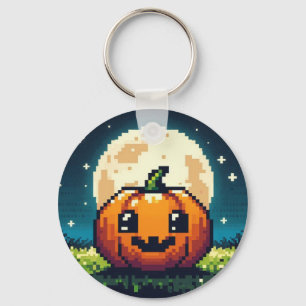 8-bit Halloween pumpkin under the moon Keychain