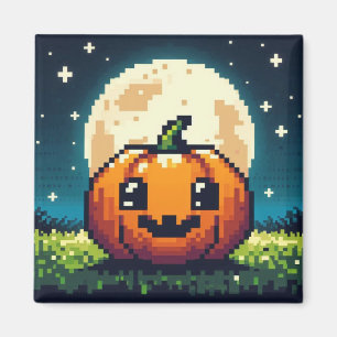 8-bit Halloween pumpkin under the moon Magnet