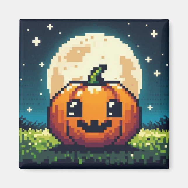8-bit Halloween pumpkin under the moon Magnet (Front)