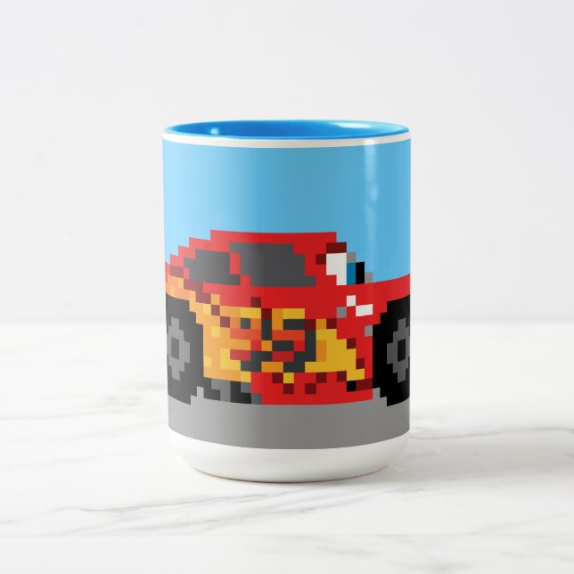 8-Bit Lightning McQueen Two-Tone Coffee Mug (Center)