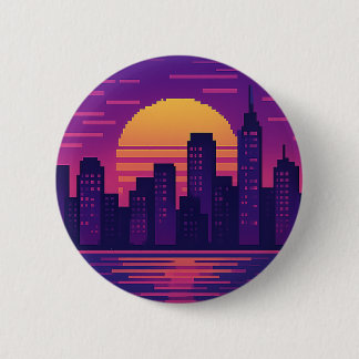 8 bit neon city badge 2 inch round button