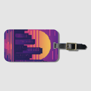 8 bit neon city badge luggage tag