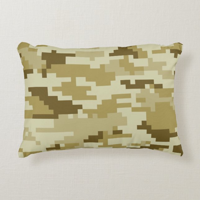 8 Bit Pixel Digital Desert Camouflage / Camo Accent Pillow (Front)