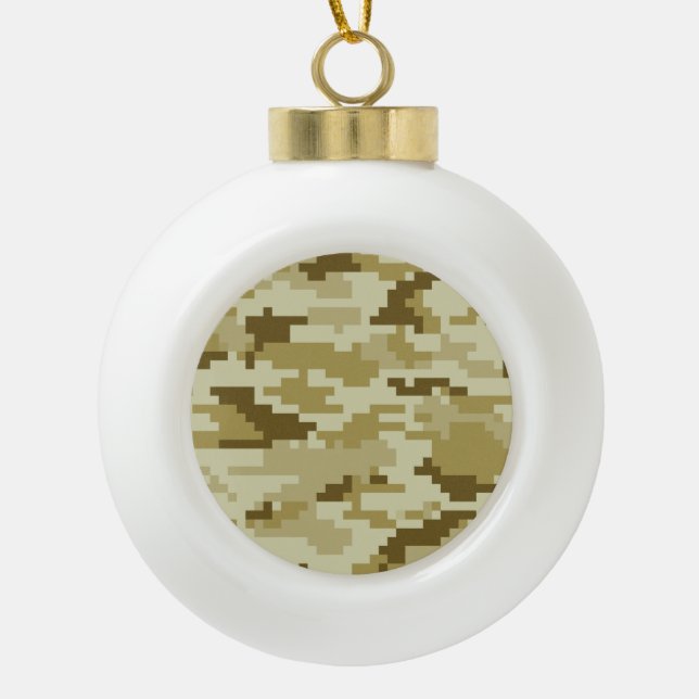 8 Bit Pixel Digital Desert Camouflage / Camo Ceramic Ball Christmas Ornament (Front)