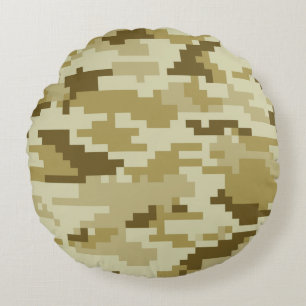 8 Bit Pixel Digital Desert Camouflage / Camo Round Pillow