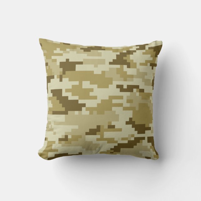 8 Bit Pixel Digital Desert Camouflage / Camo Throw Pillow (Front)