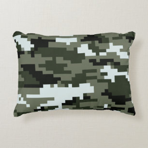 8 Bit Pixel Digital Urban Camouflage / Camo Accent Pillow