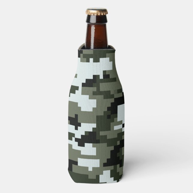 8 Bit Pixel Digital Urban Camouflage / Camo Bottle Cooler (Bottle Front)