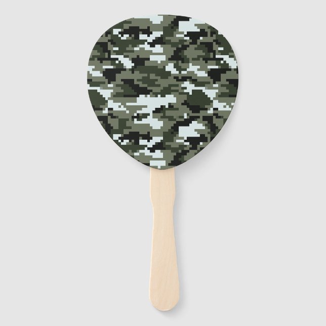8 Bit Pixel Digital Urban Camouflage / Camo Hand Fan (Front)