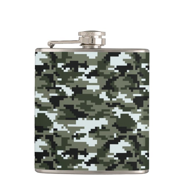 8 Bit Pixel Digital Urban Camouflage / Camo Hip Flask (Front)