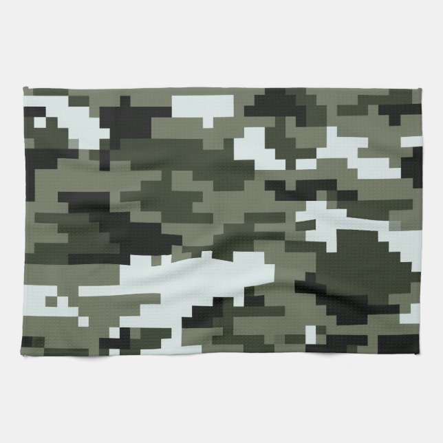 8 Bit Pixel Digital Urban Camouflage / Camo Kitchen Towel (Horizontal)