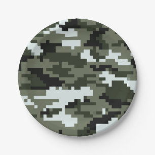 8 Bit Pixel Digital Urban Camouflage / Camo Paper Plate