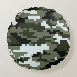8 Bit Pixel Digital Urban Camouflage / Camo Round Pillow