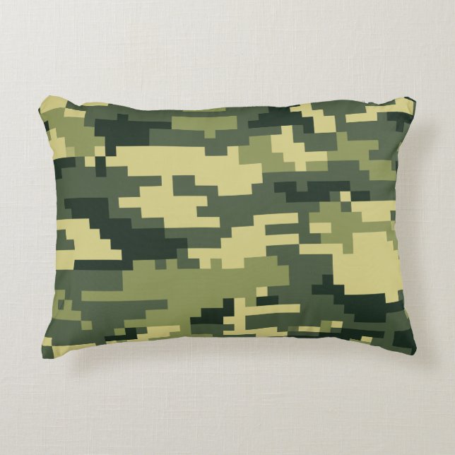 8 Bit Pixel Digital Woodland Camouflage / Camo Accent Pillow (Front)