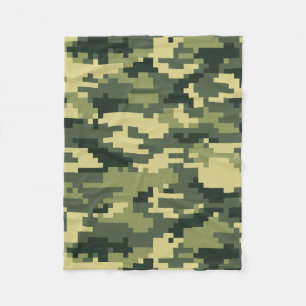 8 Bit Pixel Digital Woodland Camouflage / Camo Fleece Blanket