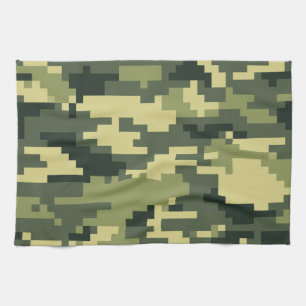 8 Bit Pixel Digital Woodland Camouflage / Camo Kitchen Towel