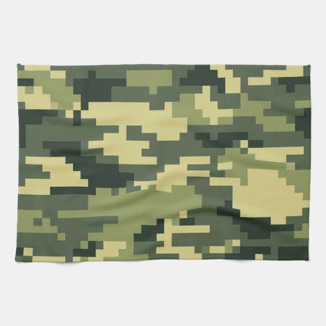 8 Bit Pixel Digital Woodland Camouflage / Camo Kitchen Towel (Horizontal)