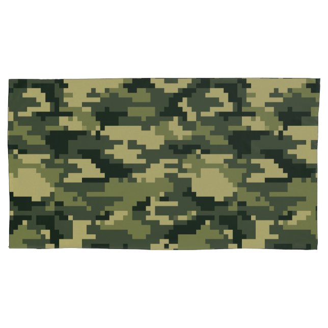 8 Bit Pixel Digital Woodland Camouflage / Camo Pillowcase (Front-Left)