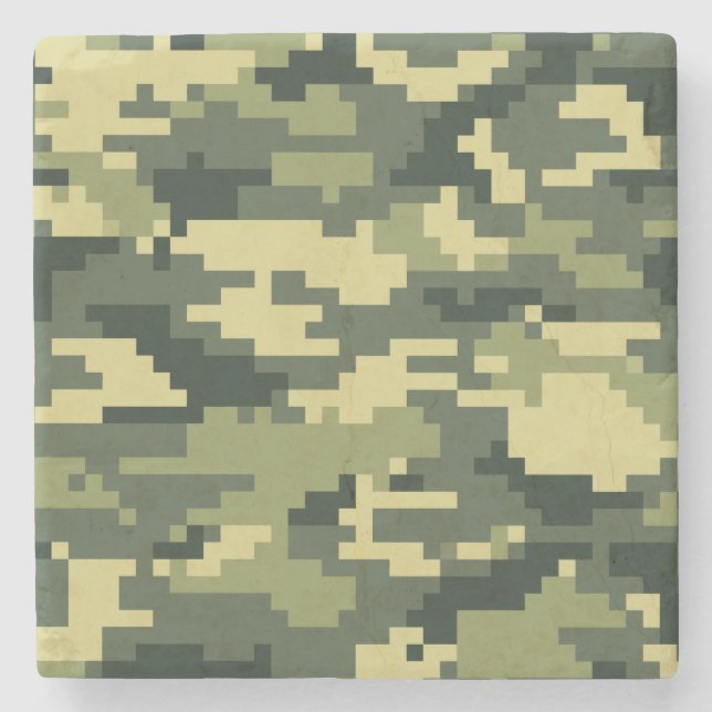 8 Bit Pixel Digital Woodland Camouflage / Camo Stone Coaster (Front)