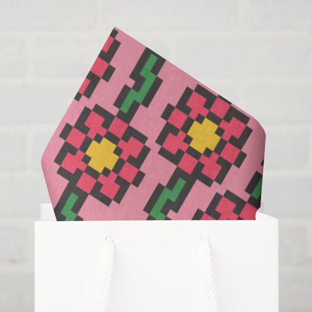 8-Bit Pixel Flower Pattern Tissue Paper (Gift Bag)