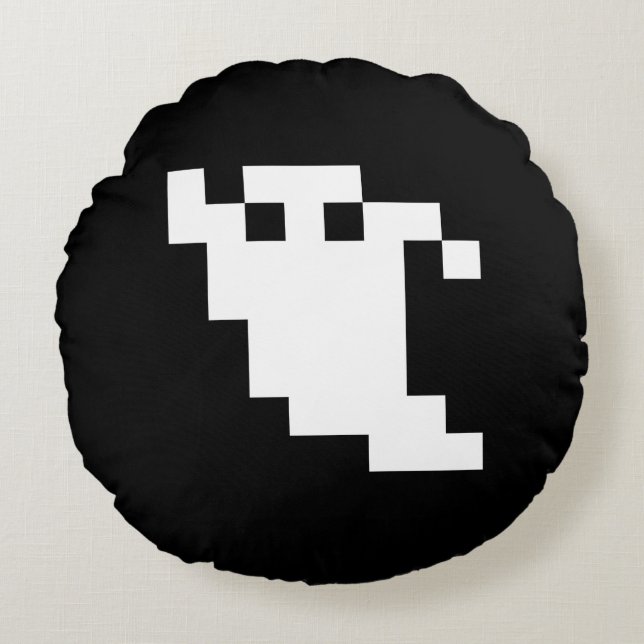 8 Bit Pixel Ghost Round Pillow (Front)