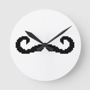 8 Bit Pixel Handlebar Moustache Round Clock